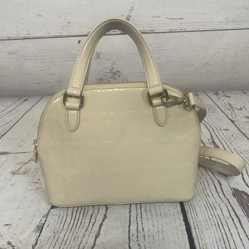 Dkny PVC‎ Monogram Embossed Satchel Beige Small Chic Everyday Adjustable Stap